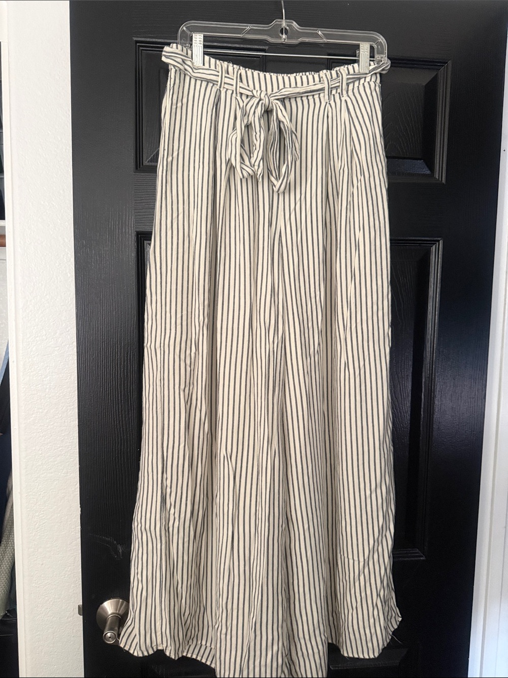 Striped Paperbag Waist Pants- Ivory/Blue